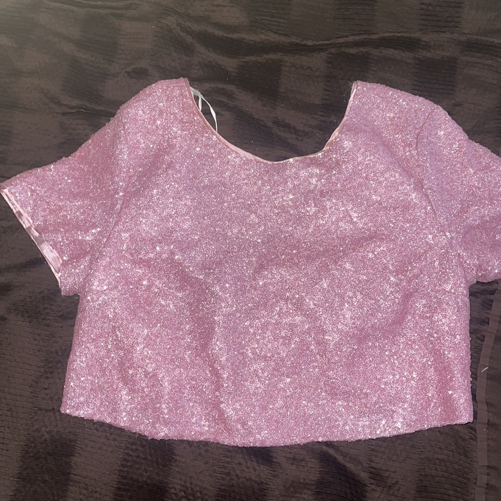 Pink sequin tie-back crop top
